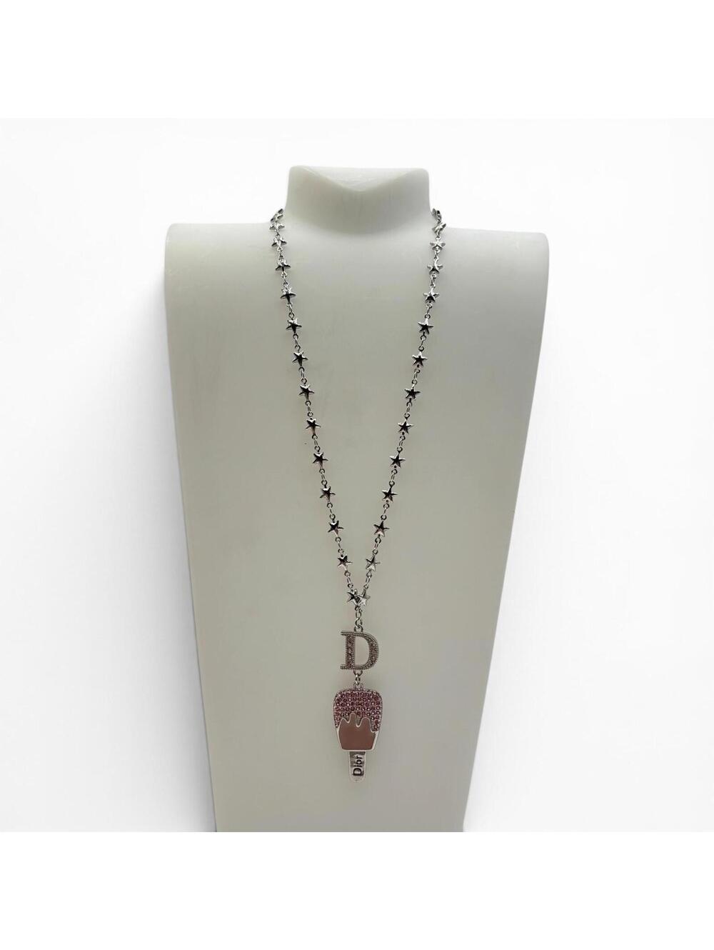 Dior Vintage Pink Ice Cream Pendant Star Chain Necklace